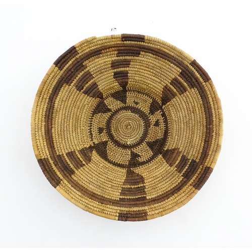 1102 - Ethnographic / Native / Tribal: A woven basket bowl with geometric banded detail, possibly Native Am... 