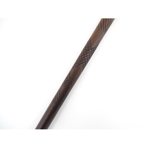 1108 - Ethnographic / Native / Tribal : An Australian Aboriginal hardwood walking stick / cane with cross h... 