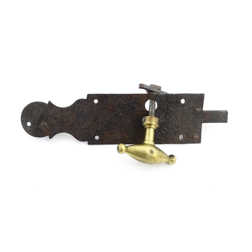 1220 - Two 18thC steel door latches with shaped back plates. Largest approx. 10