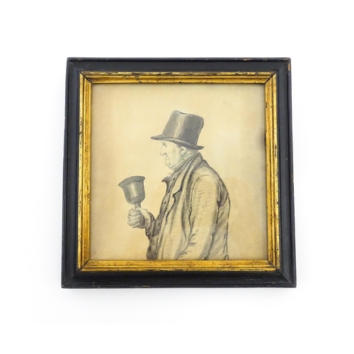 1235 - An early 20thC watercolour depicting a portrait of a gentleman bell ringer in profile. Approx. 5 1/2... 