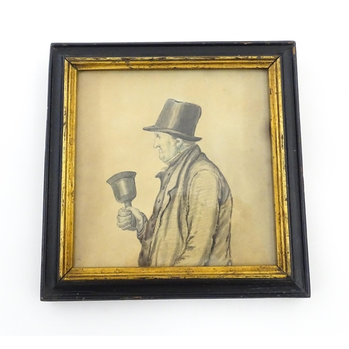 1235 - An early 20thC watercolour depicting a portrait of a gentleman bell ringer in profile. Approx. 5 1/2... 