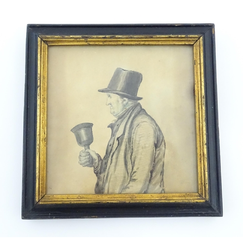 1235 - An early 20thC watercolour depicting a portrait of a gentleman bell ringer in profile. Approx. 5 1/2... 