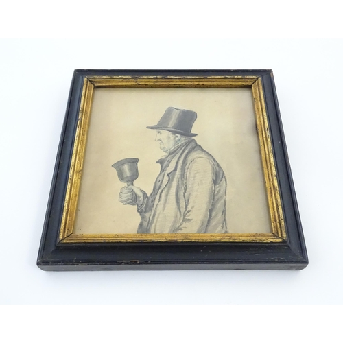 1235 - An early 20thC watercolour depicting a portrait of a gentleman bell ringer in profile. Approx. 5 1/2... 