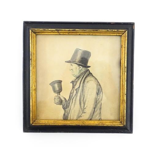 1235 - An early 20thC watercolour depicting a portrait of a gentleman bell ringer in profile. Approx. 5 1/2... 