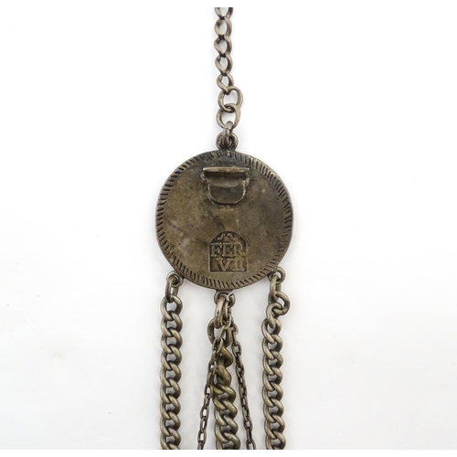 1239 - A white metal chatelaine the hanger front formed as an Un Duro (Girona) 1808 Spanish Fernando VII, w... 