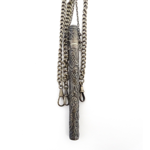 1239 - A white metal chatelaine the hanger front formed as an Un Duro (Girona) 1808 Spanish Fernando VII, w... 