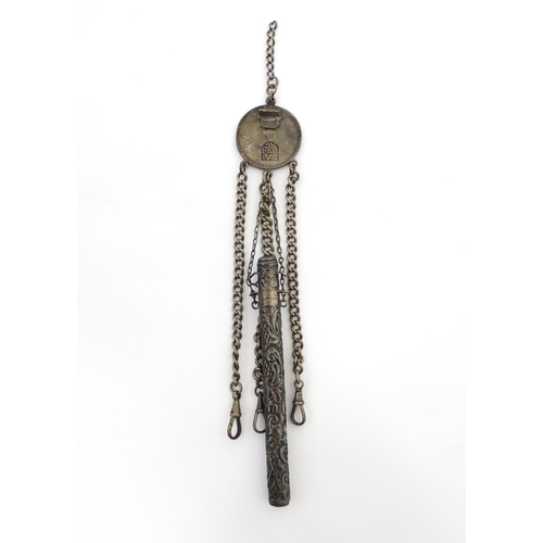 1239 - A white metal chatelaine the hanger front formed as an Un Duro (Girona) 1808 Spanish Fernando VII, w... 