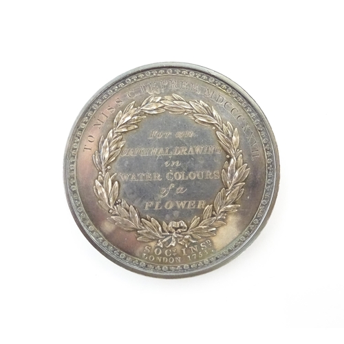 1247 - A 19thC white metal Arts and Commerce Promoted medal / medallion awarded 'To Miss C. Depree. MDCCCXX... 