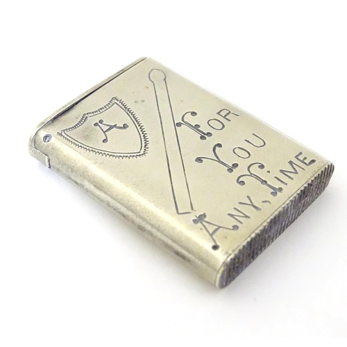 1252 - An early 20thC silver plate sweetheart vesta case engraved A 'match' for you any time. Approx. 1 1/2... 