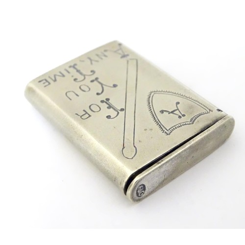 1252 - An early 20thC silver plate sweetheart vesta case engraved A 'match' for you any time. Approx. 1 1/2... 