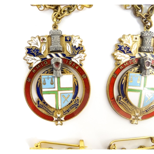 1263 - Freemasonry / Masonic Interest: Four Masonic gilt metal and enamel badges titled Stewart, RMIG 1954 ... 