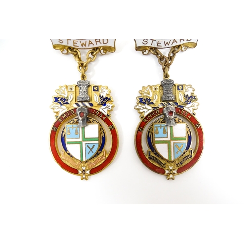 1263 - Freemasonry / Masonic Interest: Four Masonic gilt metal and enamel badges titled Stewart, RMIG 1954 ... 