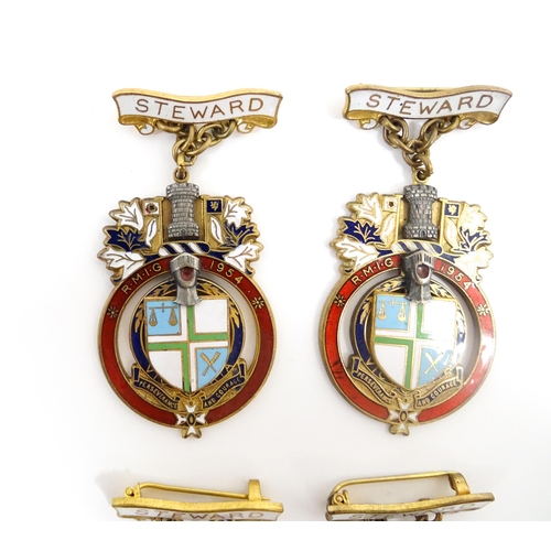 1263 - Freemasonry / Masonic Interest: Four Masonic gilt metal and enamel badges titled Stewart, RMIG 1954 ... 