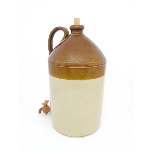 1308 - A large Victorian Doulton & Co. Lambeth stoneware two tone cider flagon with Doulton Lambeth stonewa... 