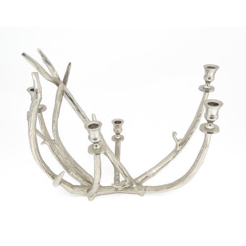 1353 - A 20thC cast candelabra / candle stand of antler form with five sconces. Approx. 18