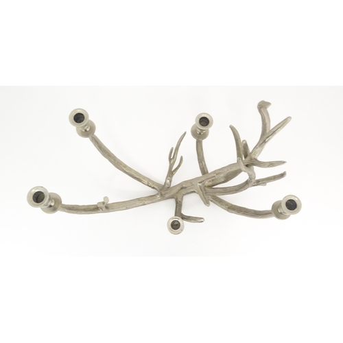 1353 - A 20thC cast candelabra / candle stand of antler form with five sconces. Approx. 18