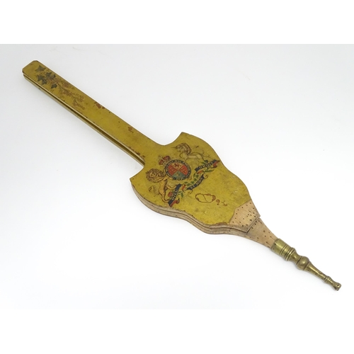 1359 - Early 20thC long handled bellows bearing the Royal Coat of Arms and decorated with flowers and folia... 