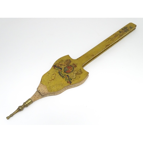 1359 - Early 20thC long handled bellows bearing the Royal Coat of Arms and decorated with flowers and folia... 