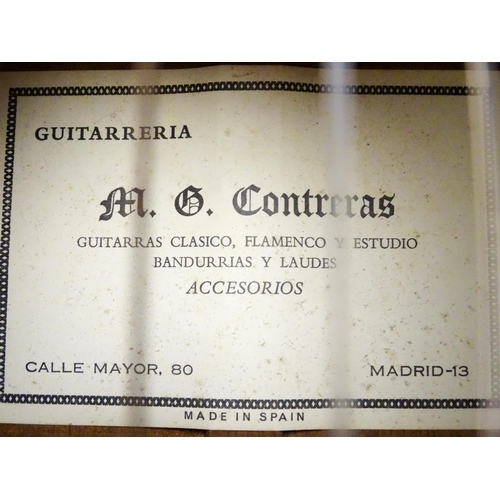 1371 - Musical instrument : a mid 20thC M. G. Contreras of Madrid classical guitar. Approx 39