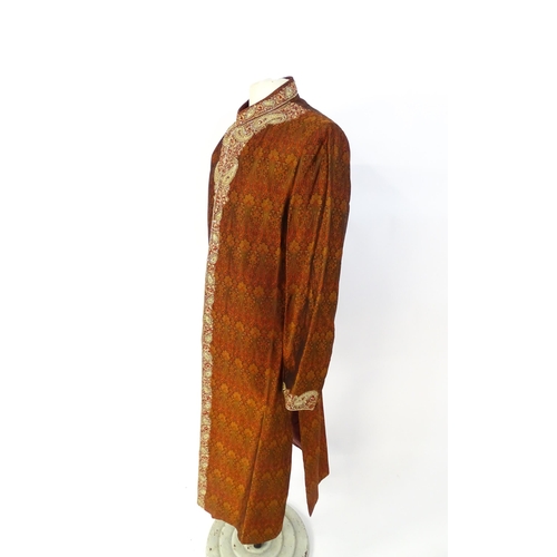 1387 - Vintage fashion / clothing: A Dark red and bronze coloured brocade Indian Shirwani / tunic with embr... 