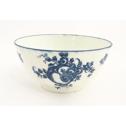 125 - A Caughley blue and white bowl decorated in the Slice Apple and Damson pattern. Marked with S under.... 