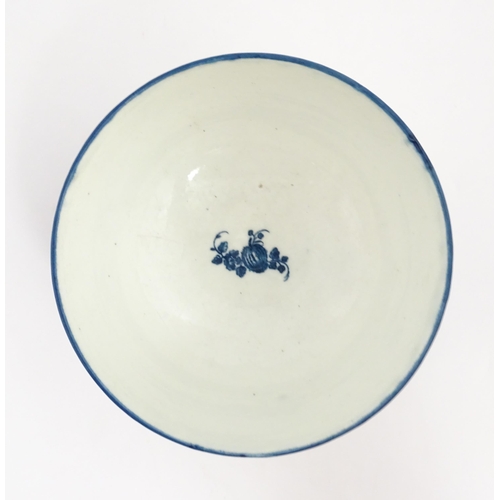 125 - A Caughley blue and white bowl decorated in the Slice Apple and Damson pattern. Marked with S under.... 