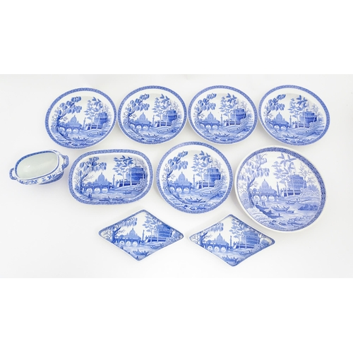 154 - A quantity of Spode blue and white dinner wares in the Rome / Tiber pattern to include plates / dish... 