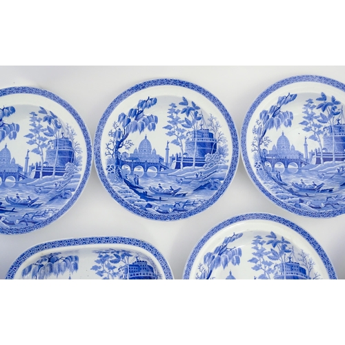 154 - A quantity of Spode blue and white dinner wares in the Rome / Tiber pattern to include plates / dish... 