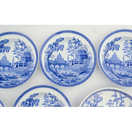 154 - A quantity of Spode blue and white dinner wares in the Rome / Tiber pattern to include plates / dish... 