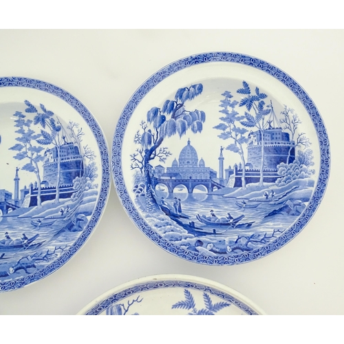 154 - A quantity of Spode blue and white dinner wares in the Rome / Tiber pattern to include plates / dish... 