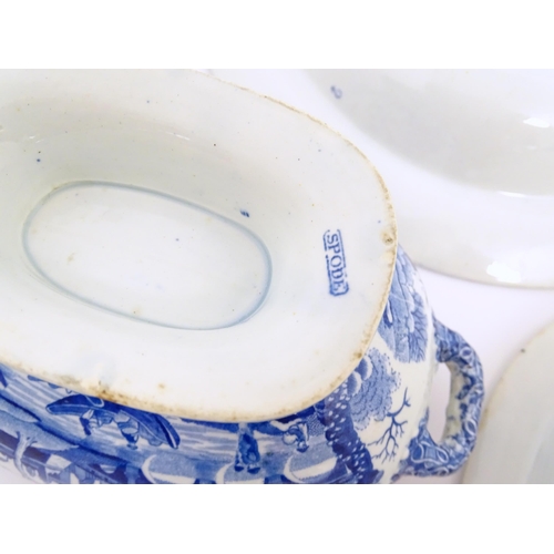 154 - A quantity of Spode blue and white dinner wares in the Rome / Tiber pattern to include plates / dish... 