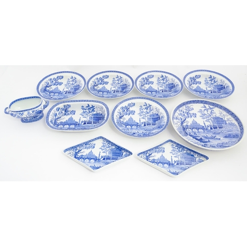 154 - A quantity of Spode blue and white dinner wares in the Rome / Tiber pattern to include plates / dish... 