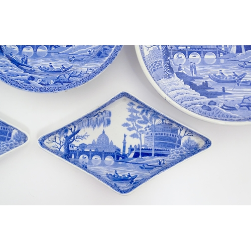 154 - A quantity of Spode blue and white dinner wares in the Rome / Tiber pattern to include plates / dish... 