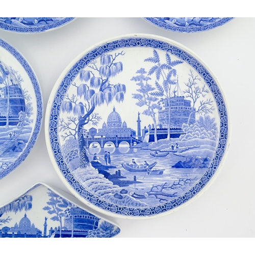 154 - A quantity of Spode blue and white dinner wares in the Rome / Tiber pattern to include plates / dish... 