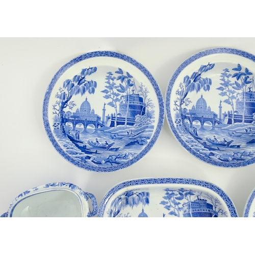 154 - A quantity of Spode blue and white dinner wares in the Rome / Tiber pattern to include plates / dish... 