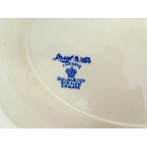 155 - A quantity of Keeling & Co. blue and white Losol Ware dinner wares in the Ludgate pattern to include... 