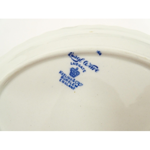 155 - A quantity of Keeling & Co. blue and white Losol Ware dinner wares in the Ludgate pattern to include... 