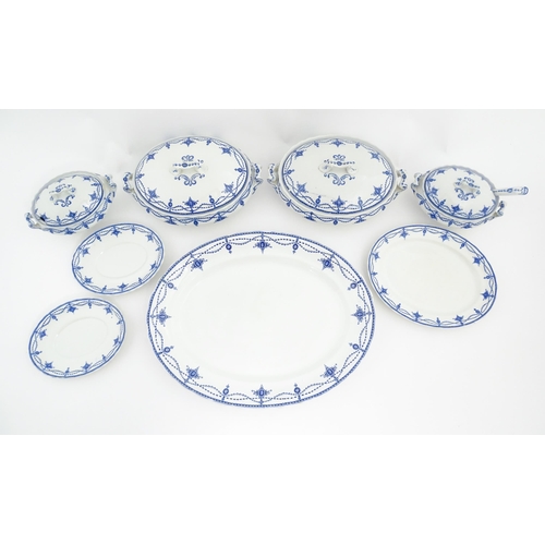 155 - A quantity of Keeling & Co. blue and white Losol Ware dinner wares in the Ludgate pattern to include... 