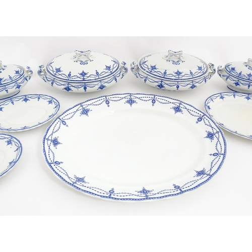 155 - A quantity of Keeling & Co. blue and white Losol Ware dinner wares in the Ludgate pattern to include... 