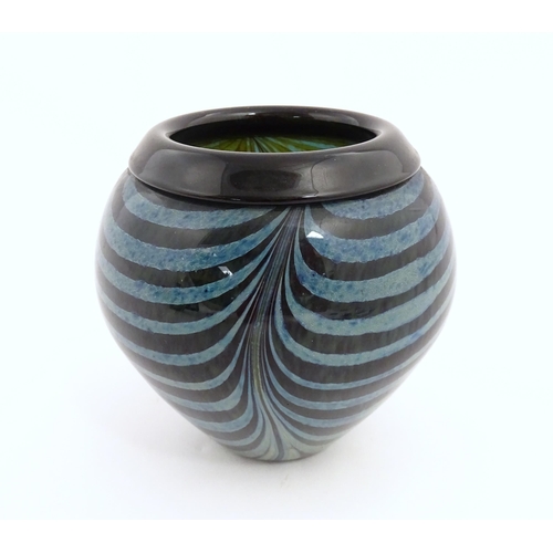 168 - An Art glass vase with banded blue decoration by Patrick Stanley. Signed under P. Stanley and dated ... 