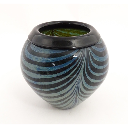 168 - An Art glass vase with banded blue decoration by Patrick Stanley. Signed under P. Stanley and dated ... 