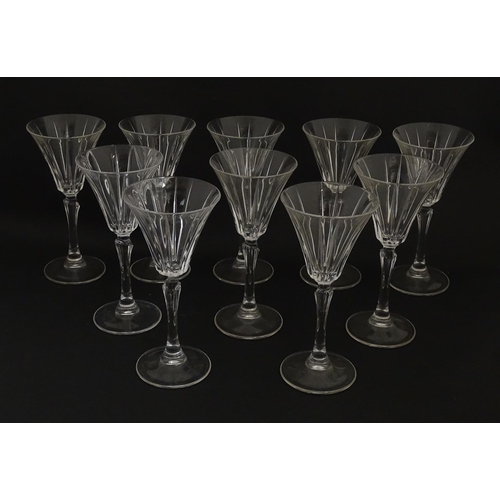 177 - A set of ten glass wine glasses, in the Novecento pattern by Royal Crystal Rock. Approx. 6 3/4