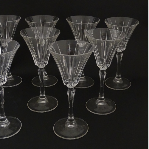 177 - A set of ten glass wine glasses, in the Novecento pattern by Royal Crystal Rock. Approx. 6 3/4