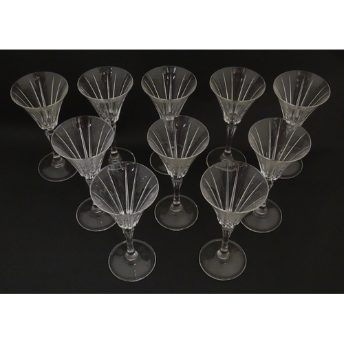 177 - A set of ten glass wine glasses, in the Novecento pattern by Royal Crystal Rock. Approx. 6 3/4