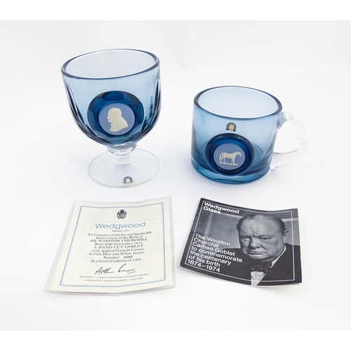 181 - Two items of Wedgwood glassware with Jasperware plaques to include a limited edition goblet commemor... 