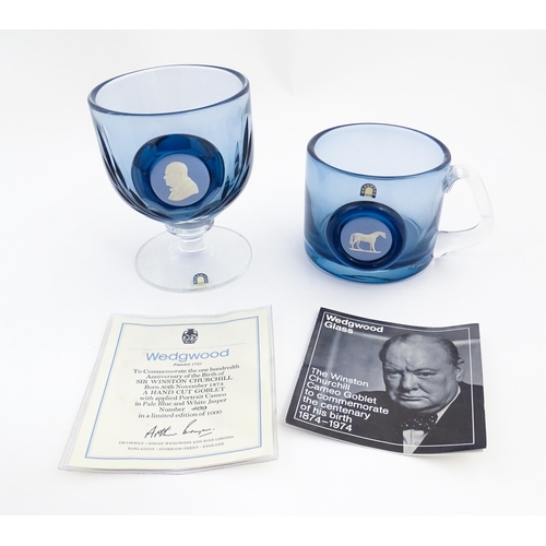 181 - Two items of Wedgwood glassware with Jasperware plaques to include a limited edition goblet commemor... 