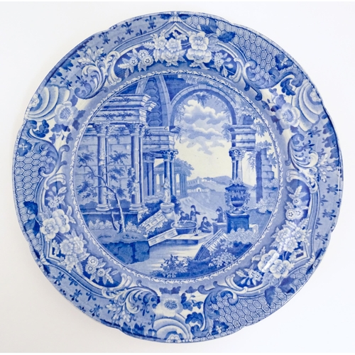 56 - A 19thC Thomas John Covey blue and white plate decorated in the Ancient Rome pattern. Marked under. ... 