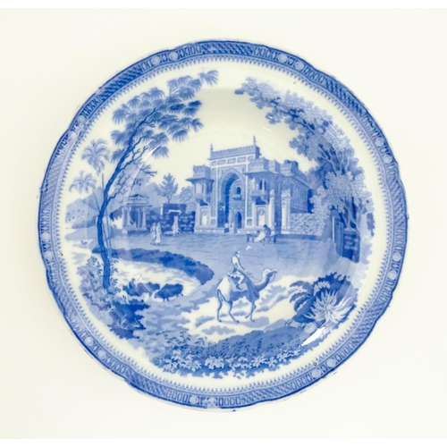 59 - A 19thC Rogers blue and white plate / dish decorated in the Camel pattern. Impressed mark under. App... 