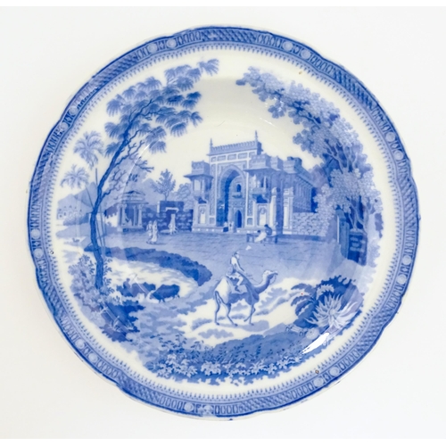 59 - A 19thC Rogers blue and white plate / dish decorated in the Camel pattern. Impressed mark under. App... 