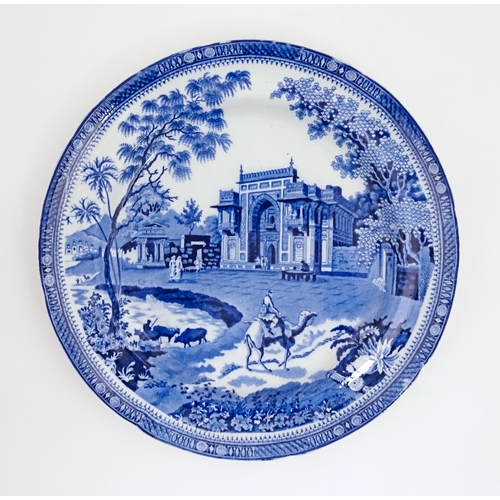 61 - A 19thC Rogers blue and white plate decorated in the Camel pattern. Impressed mark under. Approx. 10... 